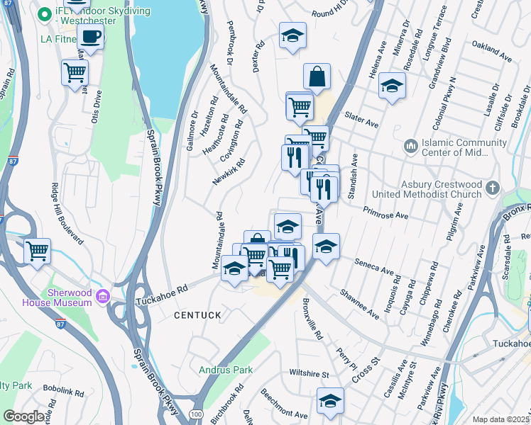map of restaurants, bars, coffee shops, grocery stores, and more near 7 Sadore Lane in Yonkers