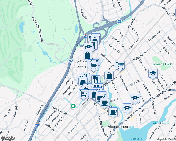map of restaurants, bars, coffee shops, grocery stores, and more near 737 Mamaroneck Avenue in Mamaroneck