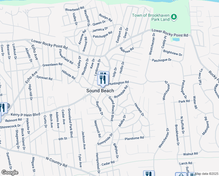 map of restaurants, bars, coffee shops, grocery stores, and more near 28 Whitestone Road in Sound Beach