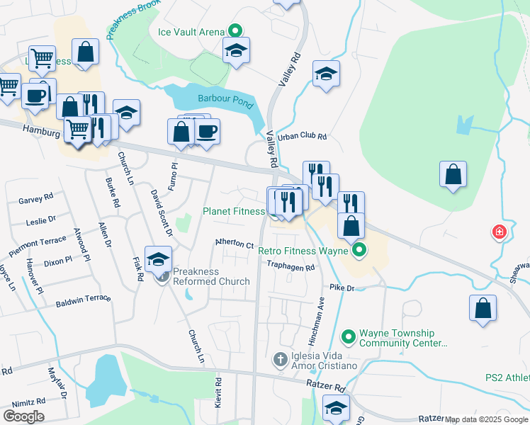 map of restaurants, bars, coffee shops, grocery stores, and more near 777 Hamburg Turnpike in Wayne