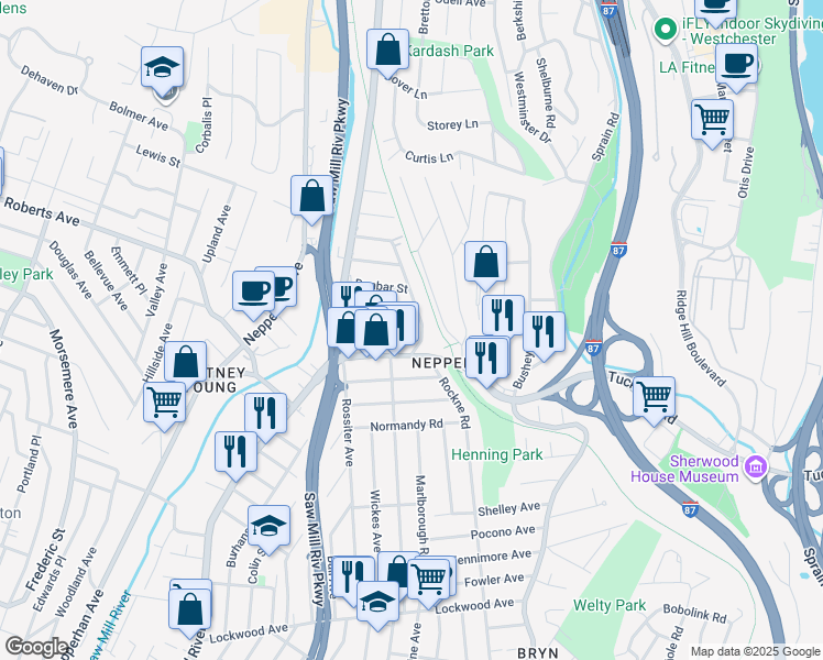 map of restaurants, bars, coffee shops, grocery stores, and more near 9 Runyon Avenue in Yonkers