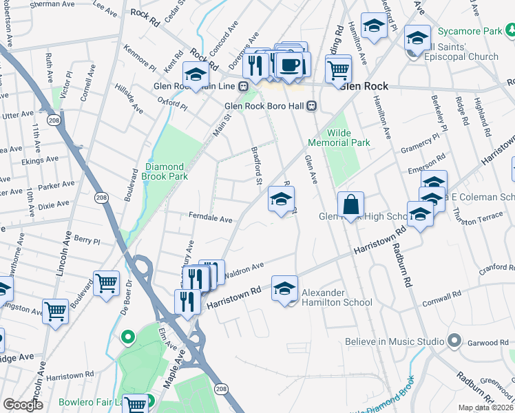 map of restaurants, bars, coffee shops, grocery stores, and more near 869 Maple Avenue in Glen Rock