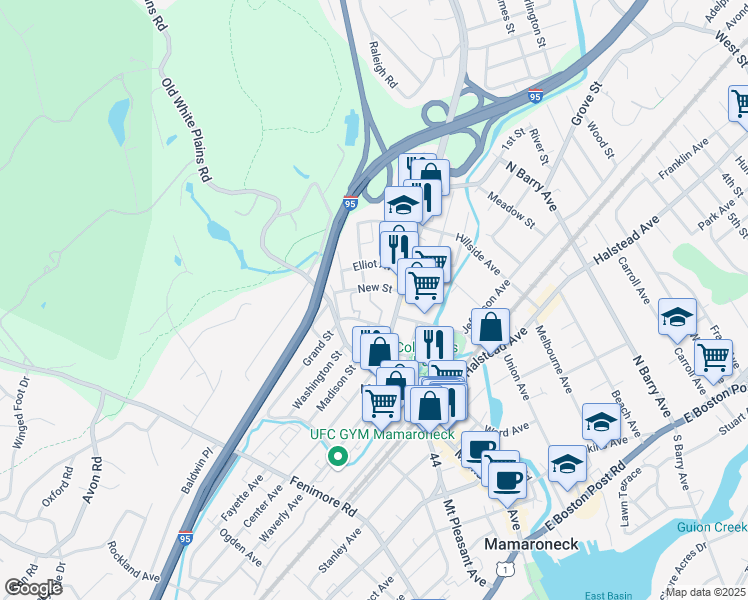 map of restaurants, bars, coffee shops, grocery stores, and more near 746 Mamaroneck Avenue in Mamaroneck