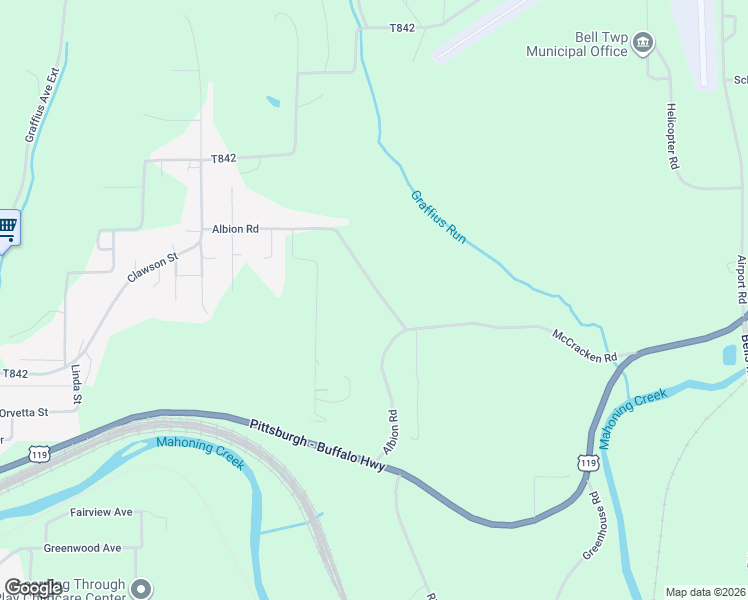 map of restaurants, bars, coffee shops, grocery stores, and more near 516 Albion Road in Punxsutawney