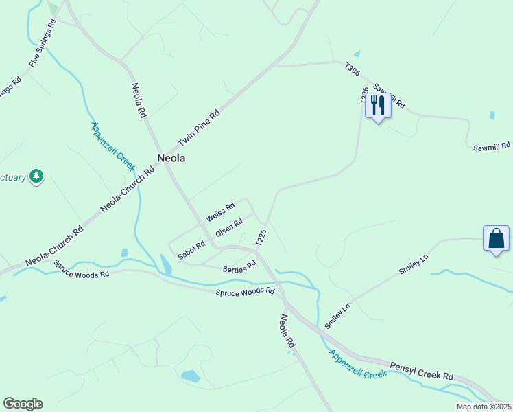 map of restaurants, bars, coffee shops, grocery stores, and more near 241 Weiss Road in Stroudsburg