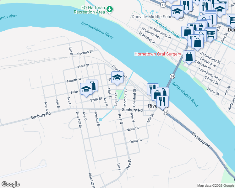 map of restaurants, bars, coffee shops, grocery stores, and more near in Riverside
