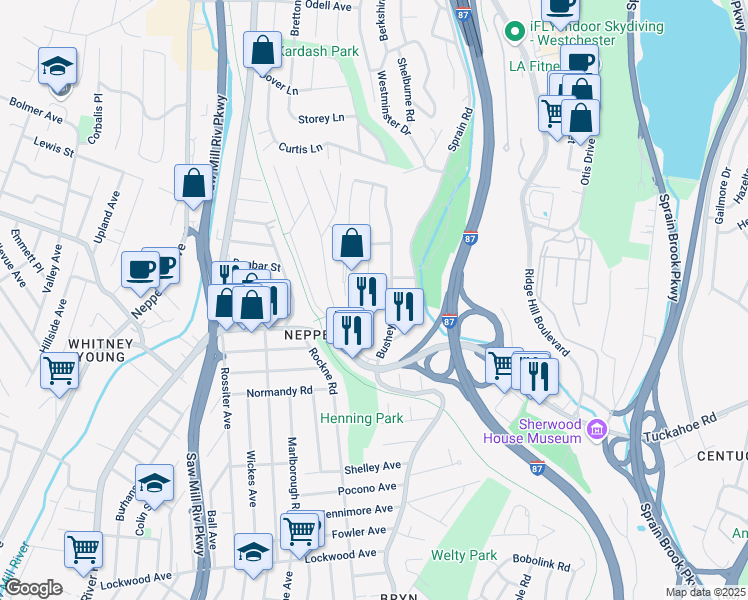map of restaurants, bars, coffee shops, grocery stores, and more near 68 Patmor Avenue in Yonkers