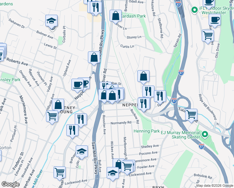 map of restaurants, bars, coffee shops, grocery stores, and more near 44 Altonwood Place in Yonkers