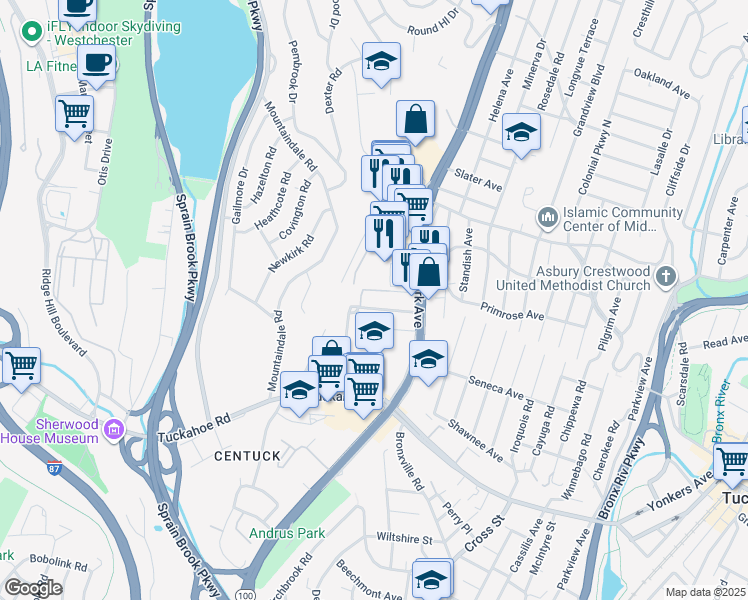 map of restaurants, bars, coffee shops, grocery stores, and more near 4 Sadore Lane in Yonkers