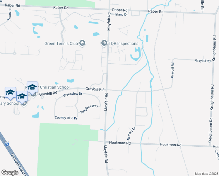 map of restaurants, bars, coffee shops, grocery stores, and more near 4123 Mayfair Road in Uniontown