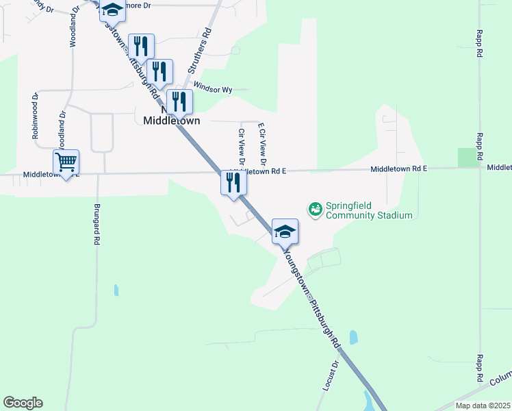 map of restaurants, bars, coffee shops, grocery stores, and more near 11125 Youngstown - Pittsburgh Road in New Middletown