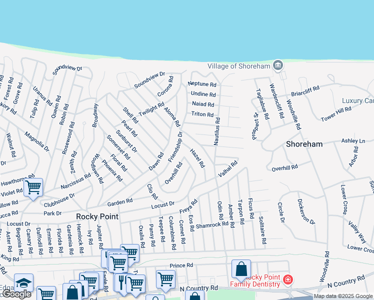 map of restaurants, bars, coffee shops, grocery stores, and more near 51 Hazel Road in Rocky Point