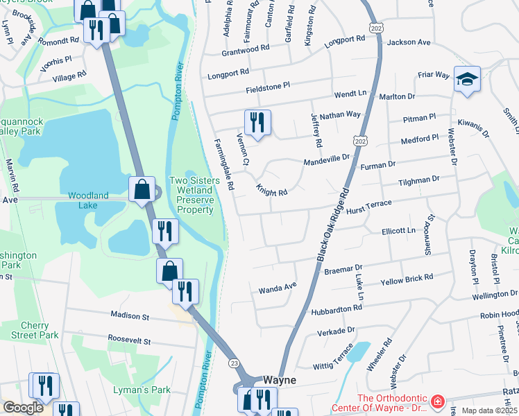 map of restaurants, bars, coffee shops, grocery stores, and more near 12 Echo Court in Wayne