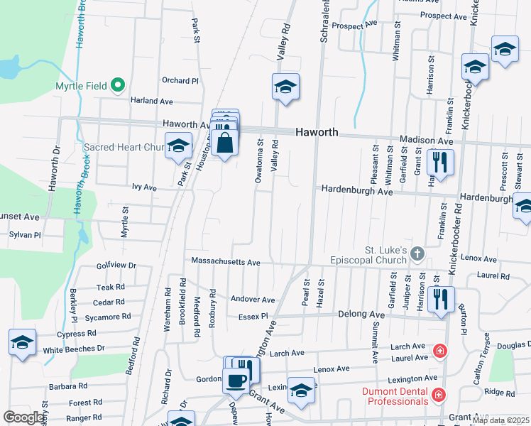 map of restaurants, bars, coffee shops, grocery stores, and more near 75 Owatonna Street in Haworth