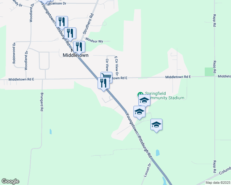 map of restaurants, bars, coffee shops, grocery stores, and more near 11125 Youngstown - Pittsburgh Road in New Middletown