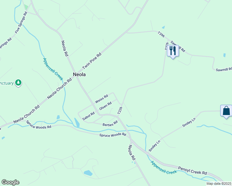 map of restaurants, bars, coffee shops, grocery stores, and more near 237 Weiss Road in Stroudsburg