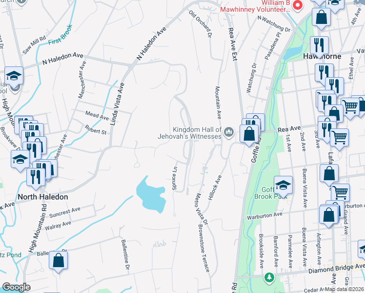 map of restaurants, bars, coffee shops, grocery stores, and more near 28 Birchwood Lane in Haledon