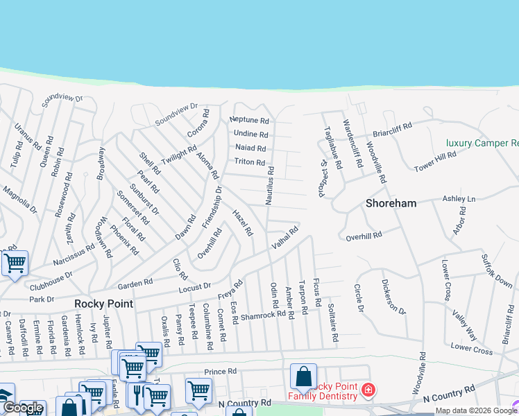map of restaurants, bars, coffee shops, grocery stores, and more near 8 Diana Road in Rocky Point