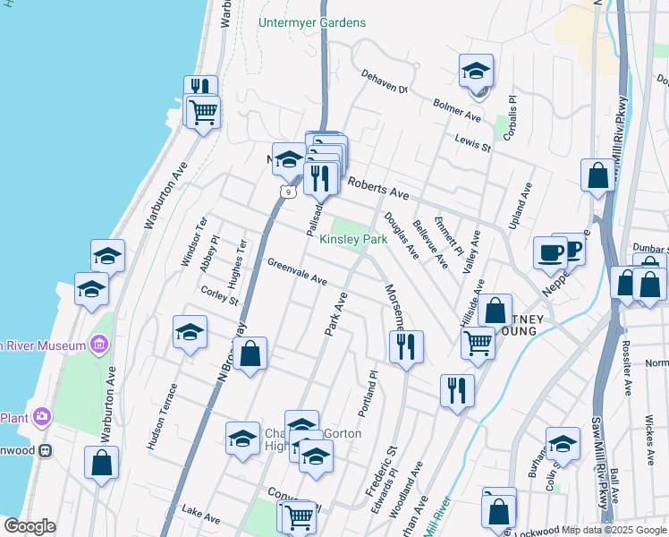 map of restaurants, bars, coffee shops, grocery stores, and more near 62 Colgate Avenue in Yonkers