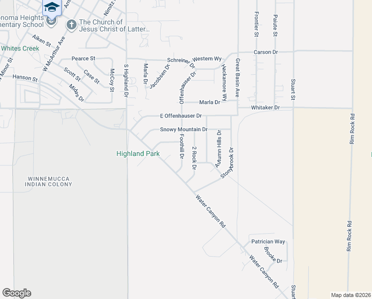 map of restaurants, bars, coffee shops, grocery stores, and more near 4137 Foothill Drive in Winnemucca