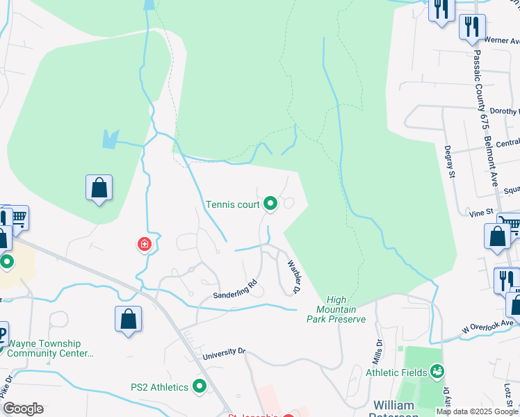 map of restaurants, bars, coffee shops, grocery stores, and more near 11 Gannet Court in Wayne