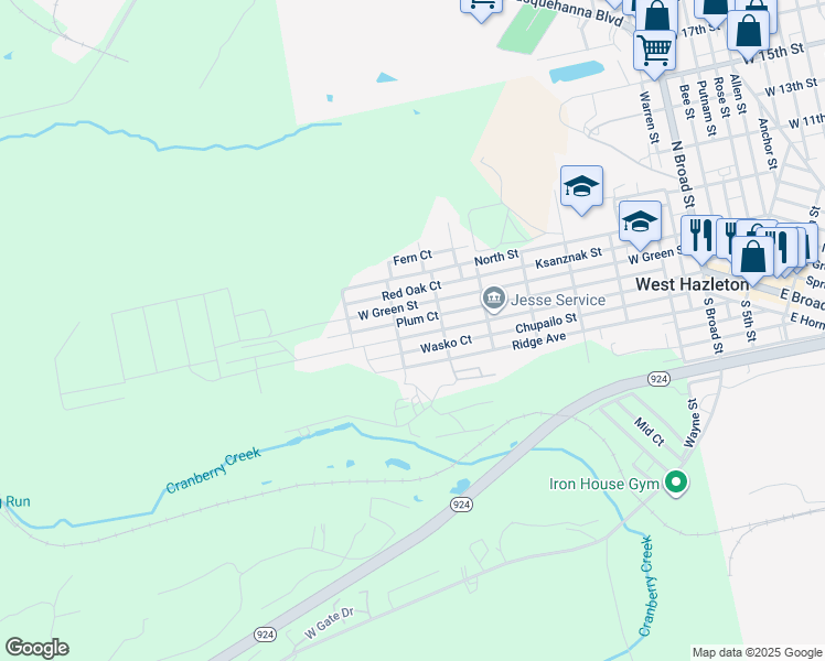map of restaurants, bars, coffee shops, grocery stores, and more near 727 Winters Avenue in Hazle Township