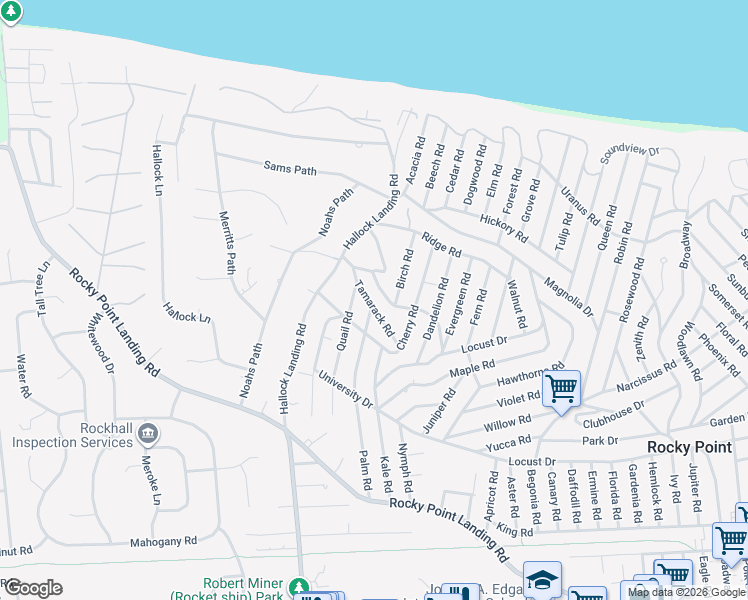 map of restaurants, bars, coffee shops, grocery stores, and more near 27 Tamarack Road in Rocky Point