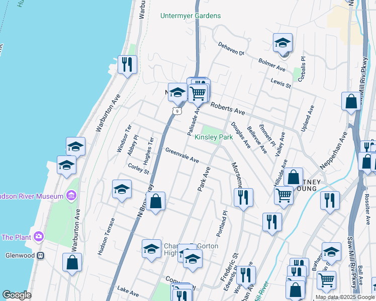 map of restaurants, bars, coffee shops, grocery stores, and more near 62 Colgate Avenue in Yonkers
