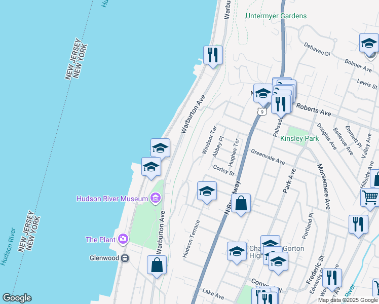 map of restaurants, bars, coffee shops, grocery stores, and more near 26 Arthur Place in Yonkers