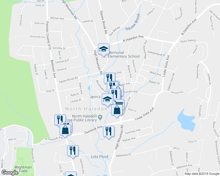 map of restaurants, bars, coffee shops, grocery stores, and more near 581 High Mountain Road in North Haledon