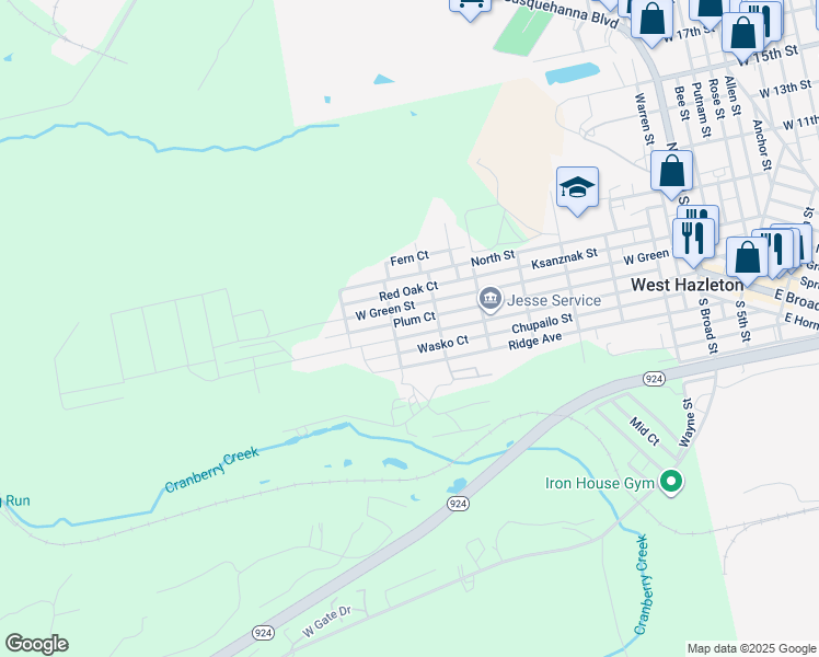 map of restaurants, bars, coffee shops, grocery stores, and more near 727 Winters Avenue in Hazle Township