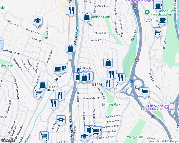 map of restaurants, bars, coffee shops, grocery stores, and more near 44 Altonwood Place in Yonkers
