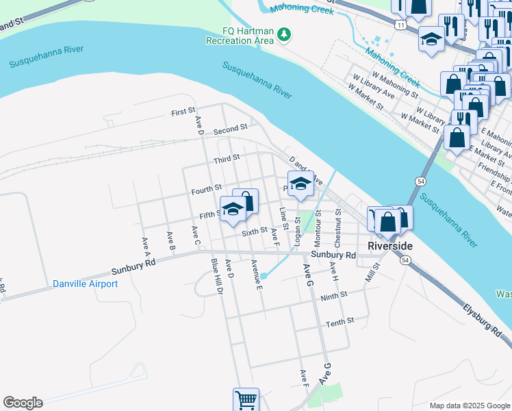 map of restaurants, bars, coffee shops, grocery stores, and more near Fifth Street in Riverside