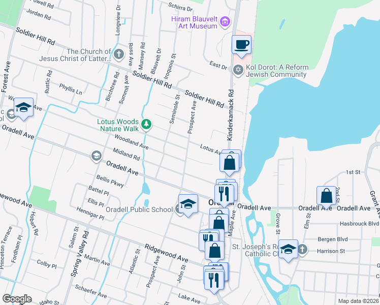 map of restaurants, bars, coffee shops, grocery stores, and more near 464 Prospect Avenue in Oradell