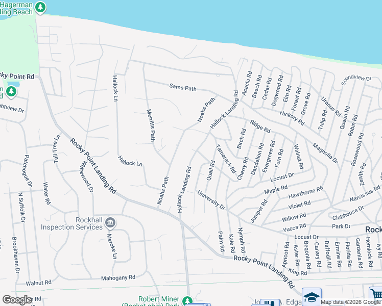 map of restaurants, bars, coffee shops, grocery stores, and more near 128 Hallock Landing Road in Rocky Point
