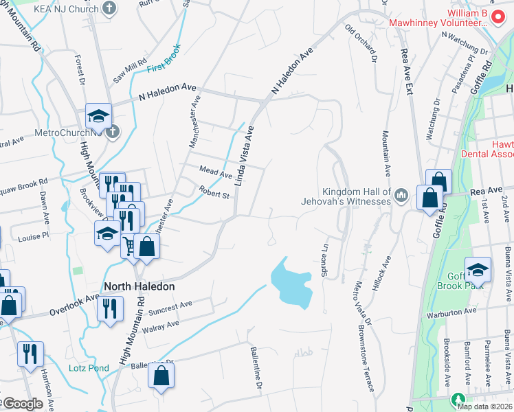 map of restaurants, bars, coffee shops, grocery stores, and more near 9 Dykers Farm Road in North Haledon