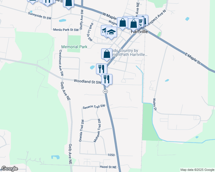 map of restaurants, bars, coffee shops, grocery stores, and more near 612 S Prospect Ave in Hartville