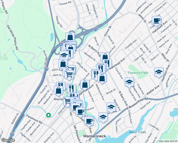 map of restaurants, bars, coffee shops, grocery stores, and more near 504 Jefferson Avenue in Mamaroneck