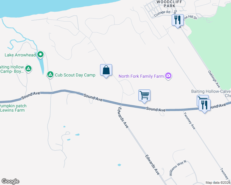 map of restaurants, bars, coffee shops, grocery stores, and more near 1651 Edwards Avenue in Calverton