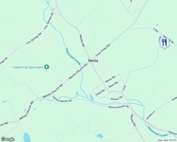 map of restaurants, bars, coffee shops, grocery stores, and more near 5597 Neola Road in Stroudsburg