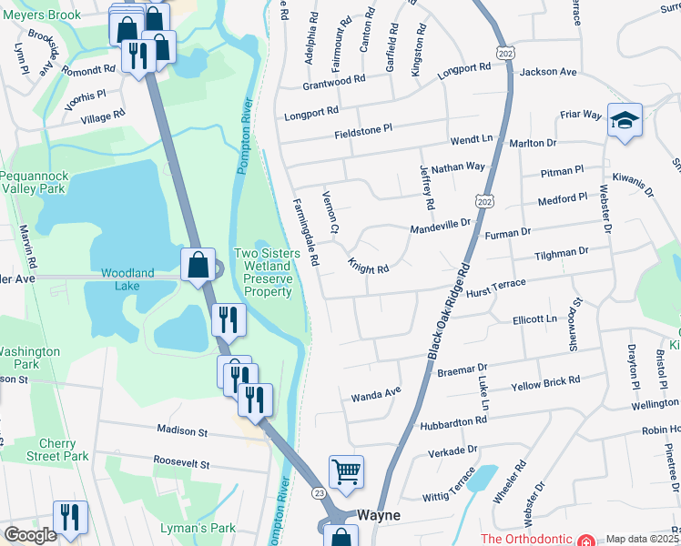 map of restaurants, bars, coffee shops, grocery stores, and more near 12 Echo Court in Wayne