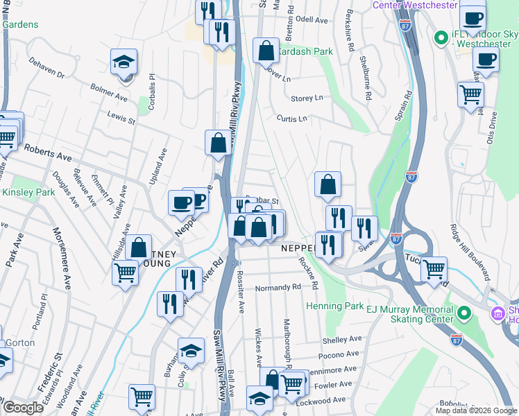 map of restaurants, bars, coffee shops, grocery stores, and more near 12 Horatio Street in Yonkers