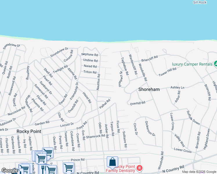 map of restaurants, bars, coffee shops, grocery stores, and more near 50 Dryad Road in Rocky Point