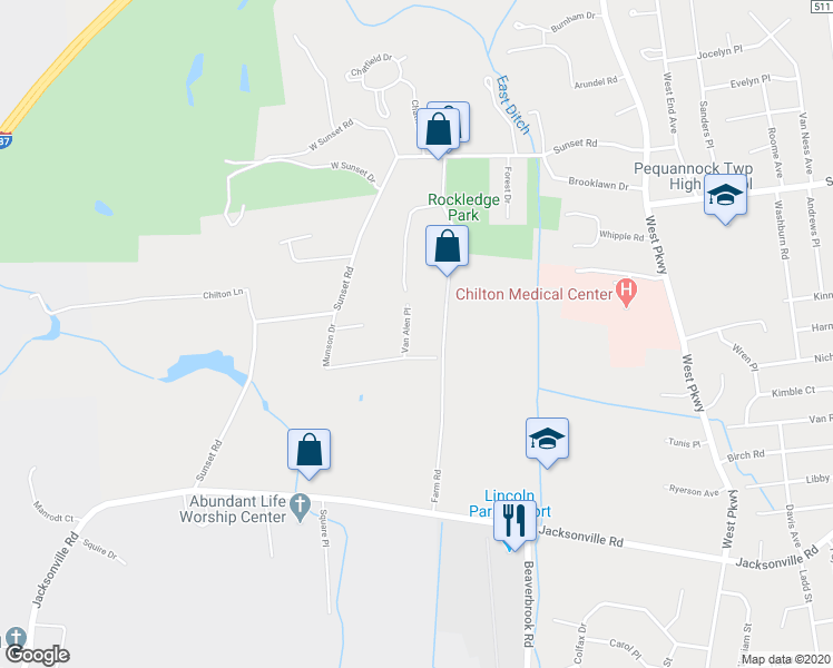 map of restaurants, bars, coffee shops, grocery stores, and more near 4 Van Alen Place in Pequannock Township