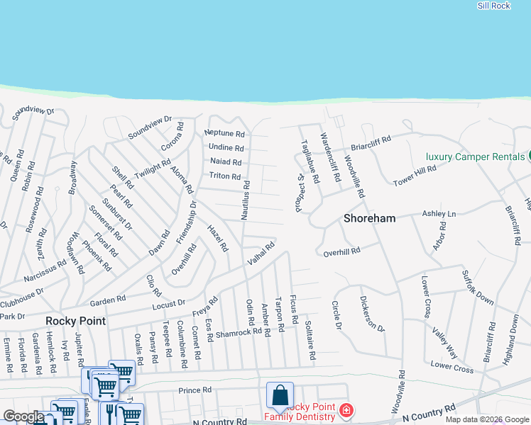 map of restaurants, bars, coffee shops, grocery stores, and more near 50 Dryad Road in Rocky Point