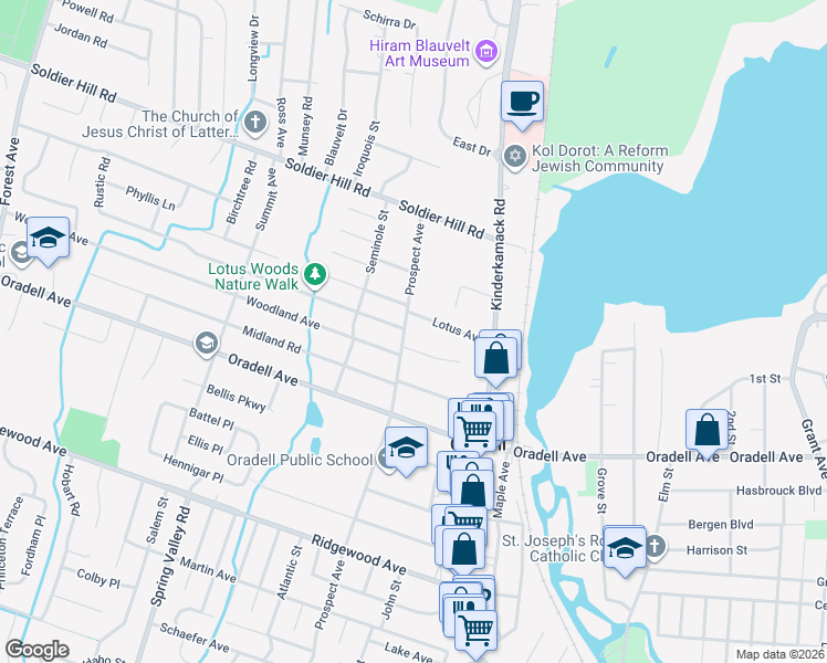 map of restaurants, bars, coffee shops, grocery stores, and more near 464 Prospect Avenue in Oradell