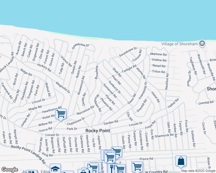 map of restaurants, bars, coffee shops, grocery stores, and more near 45 Somerset Road in Rocky Point