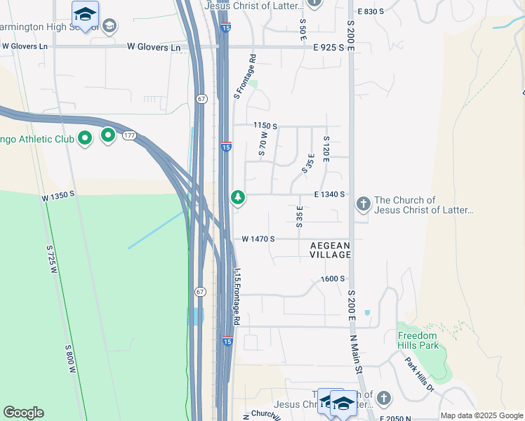map of restaurants, bars, coffee shops, grocery stores, and more near 1384 South Frontage Road in Farmington