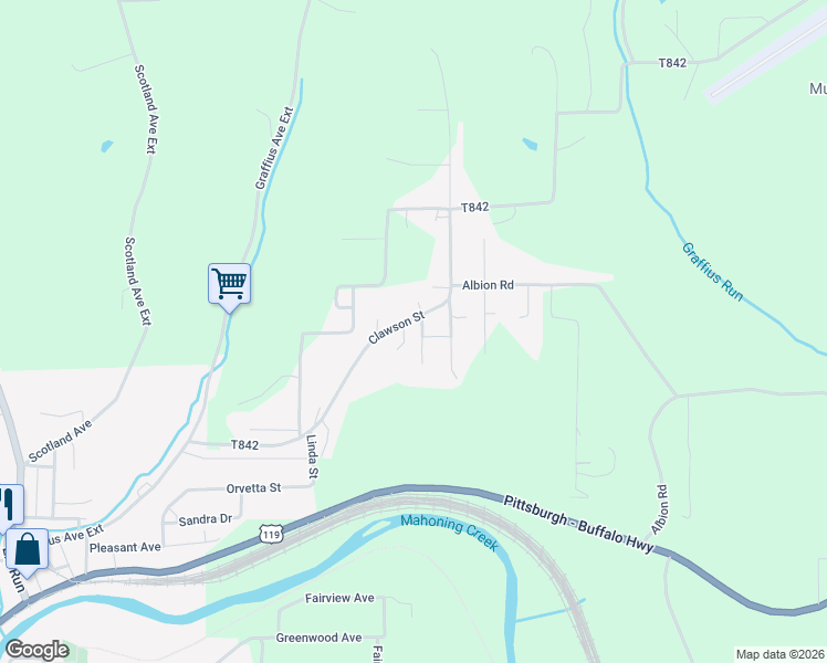 map of restaurants, bars, coffee shops, grocery stores, and more near 658 Clawson Street in Punxsutawney