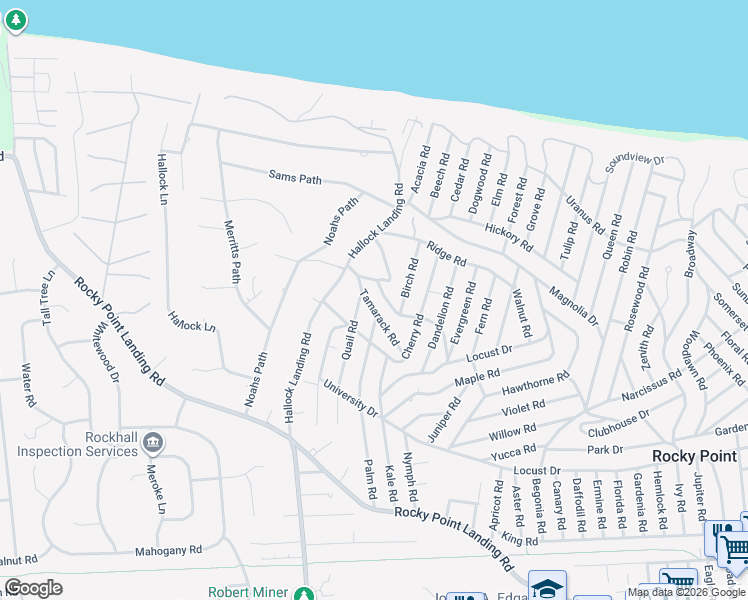 map of restaurants, bars, coffee shops, grocery stores, and more near 27 Tamarack Road in Rocky Point